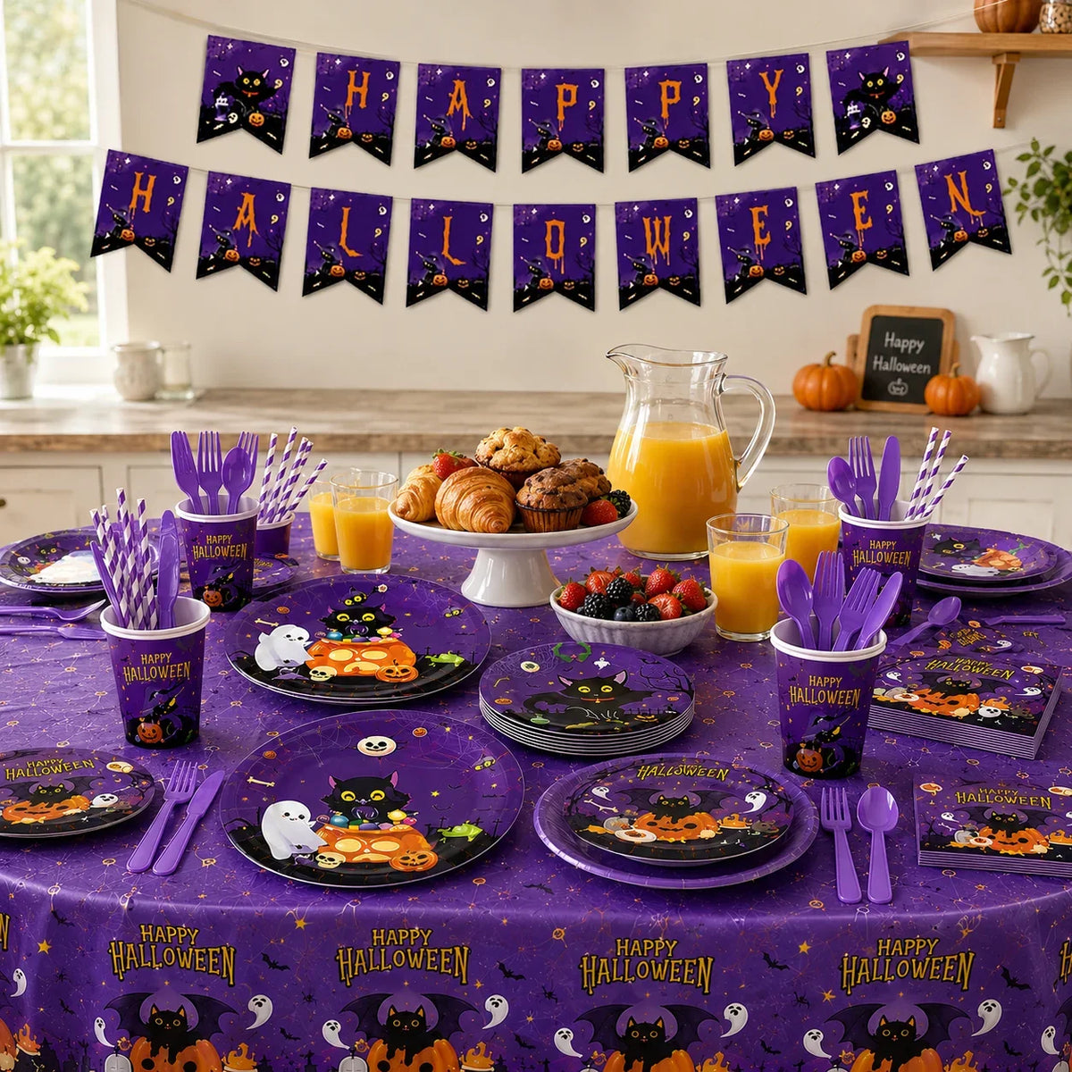 Black Cat Pumpkin Tableware Set