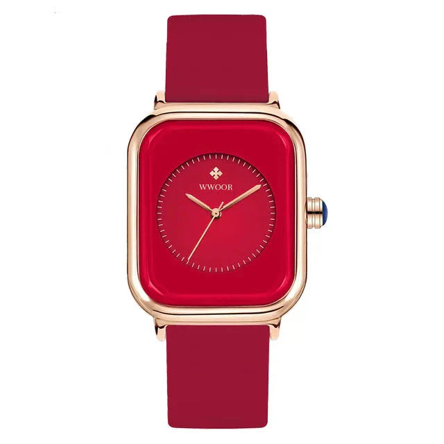 Women’s Luxury Square Quartz Watch with Silicone Band
