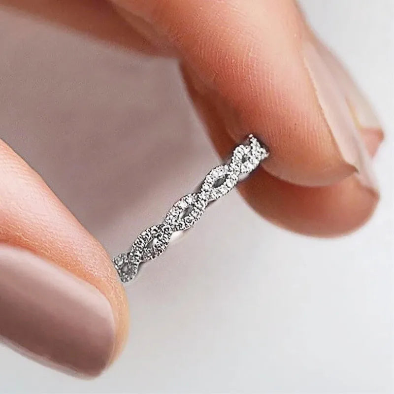 Geometric Zircon Wedding Band Set