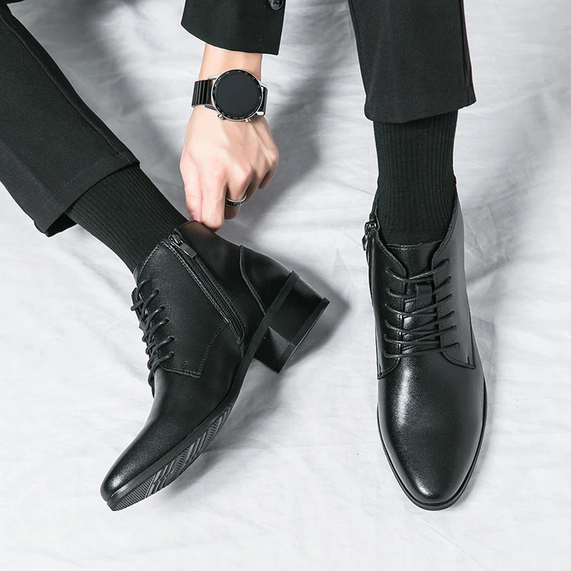 Leather Round Toe Ankle Boots