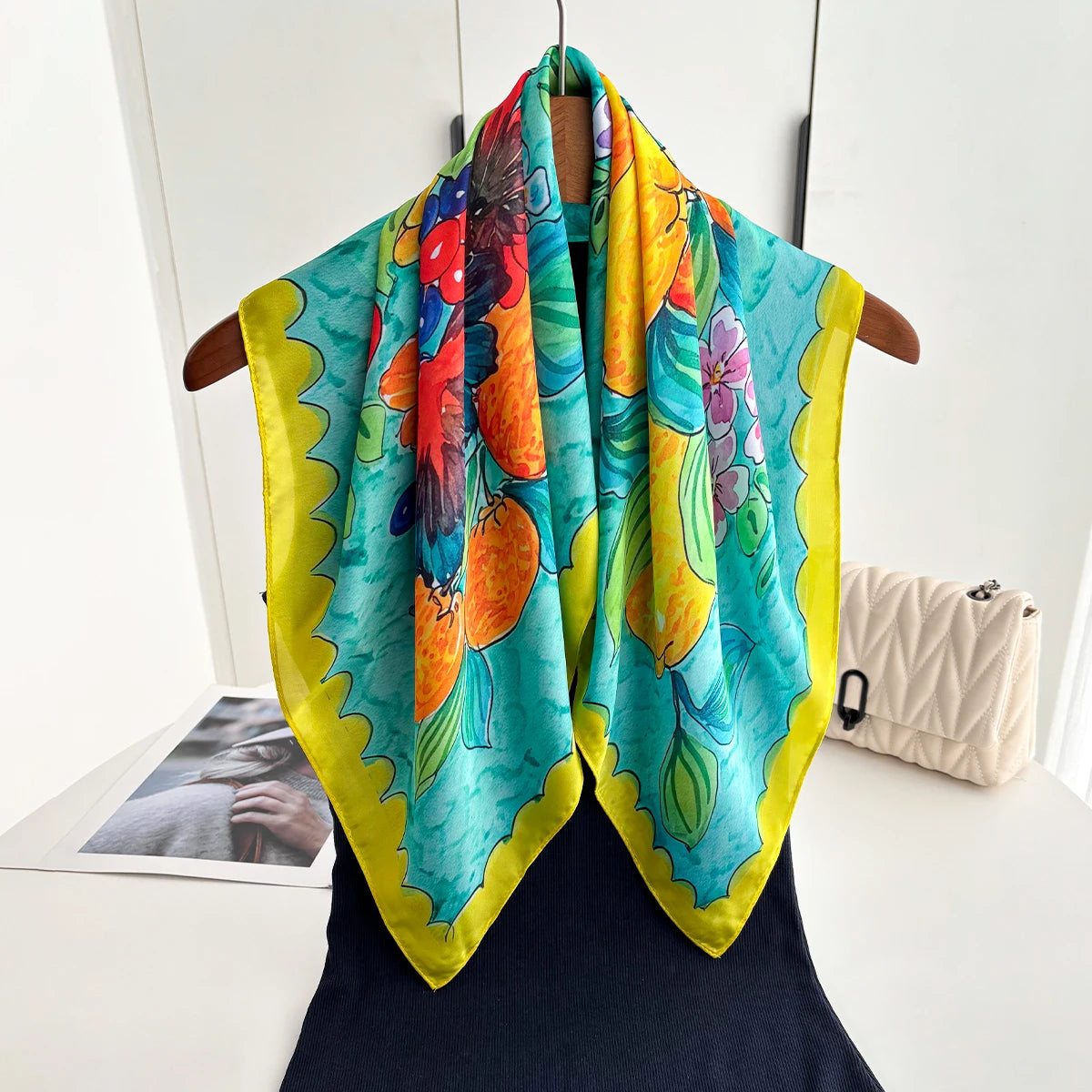 Fruit Print Satin Square Scarf