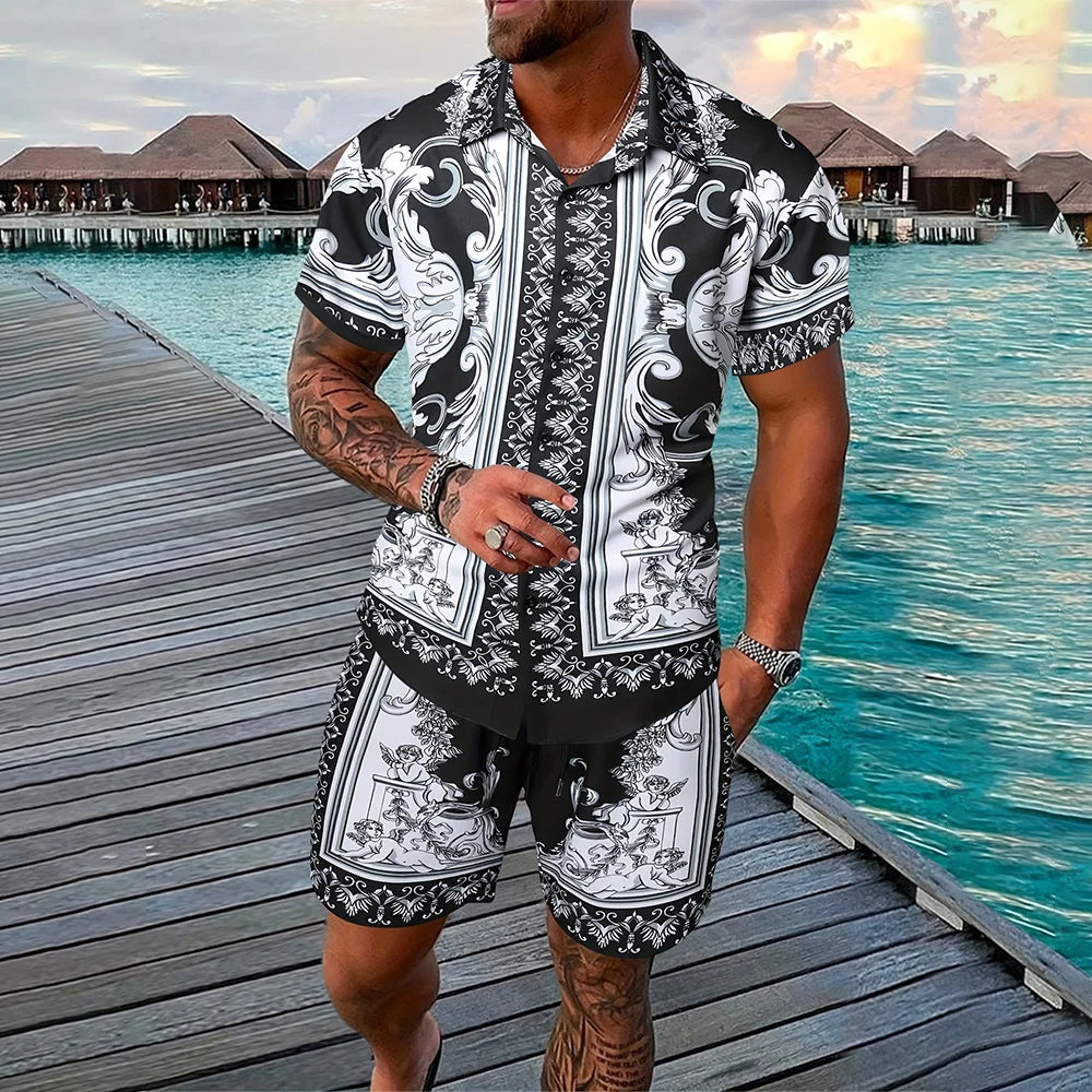 Vintage Button-Down Shirt Shorts Set