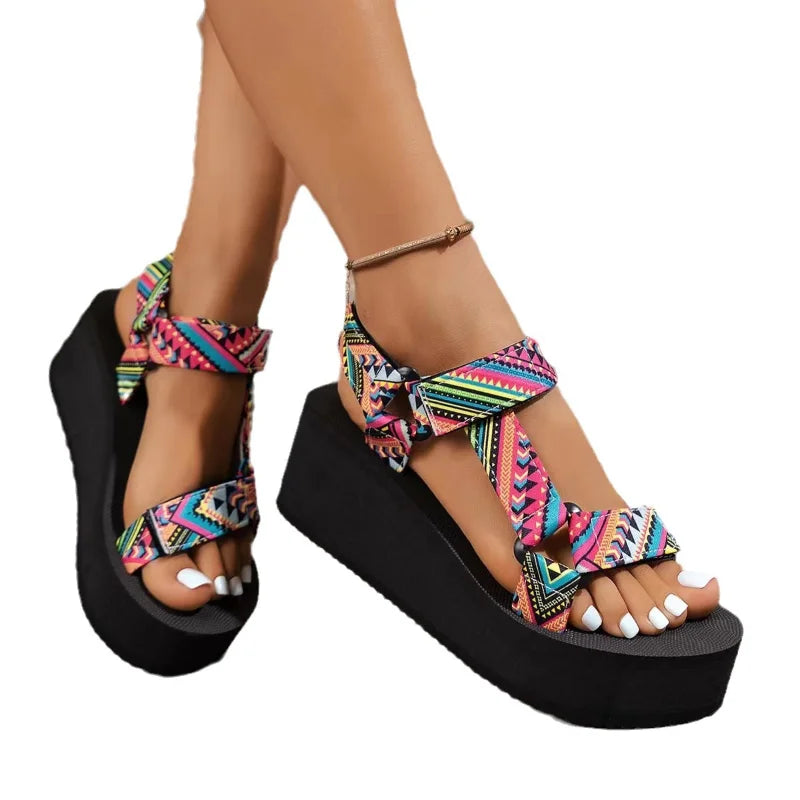 Patchwork Wedge Sandals