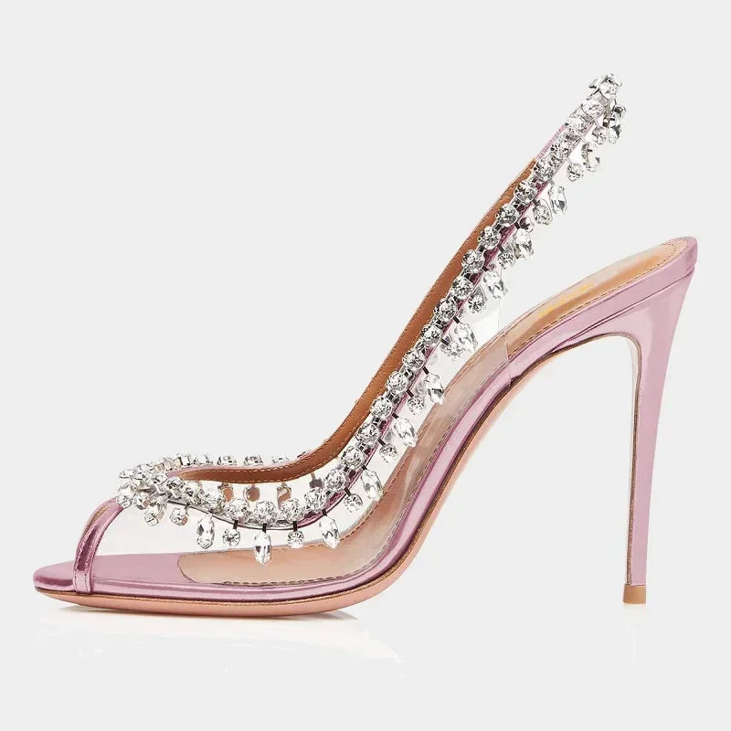 Silver Rhinestone Heeled Sandals