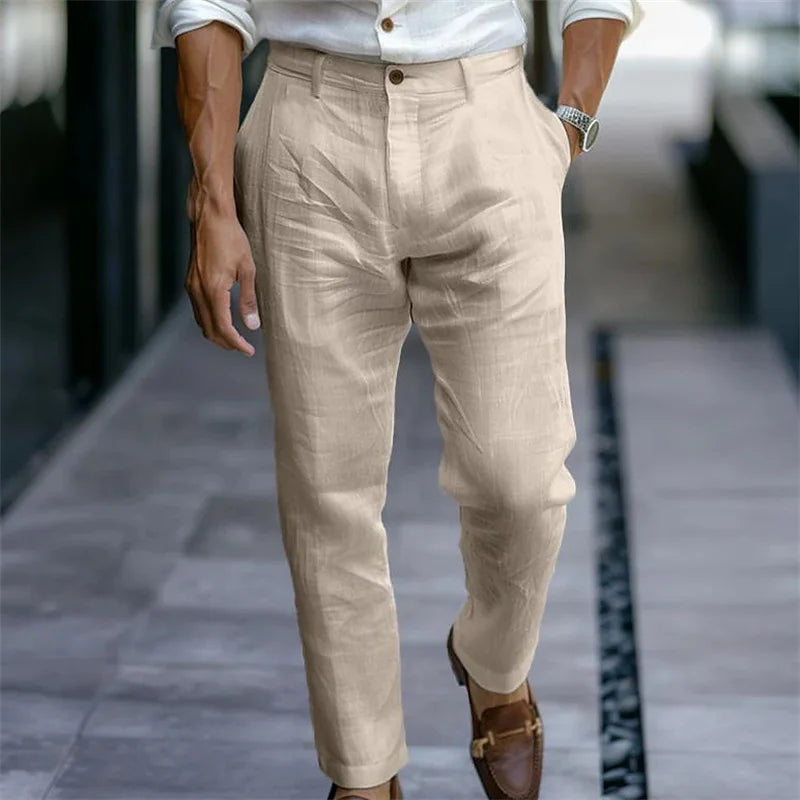 Linen Blend Straight Casual Trousers