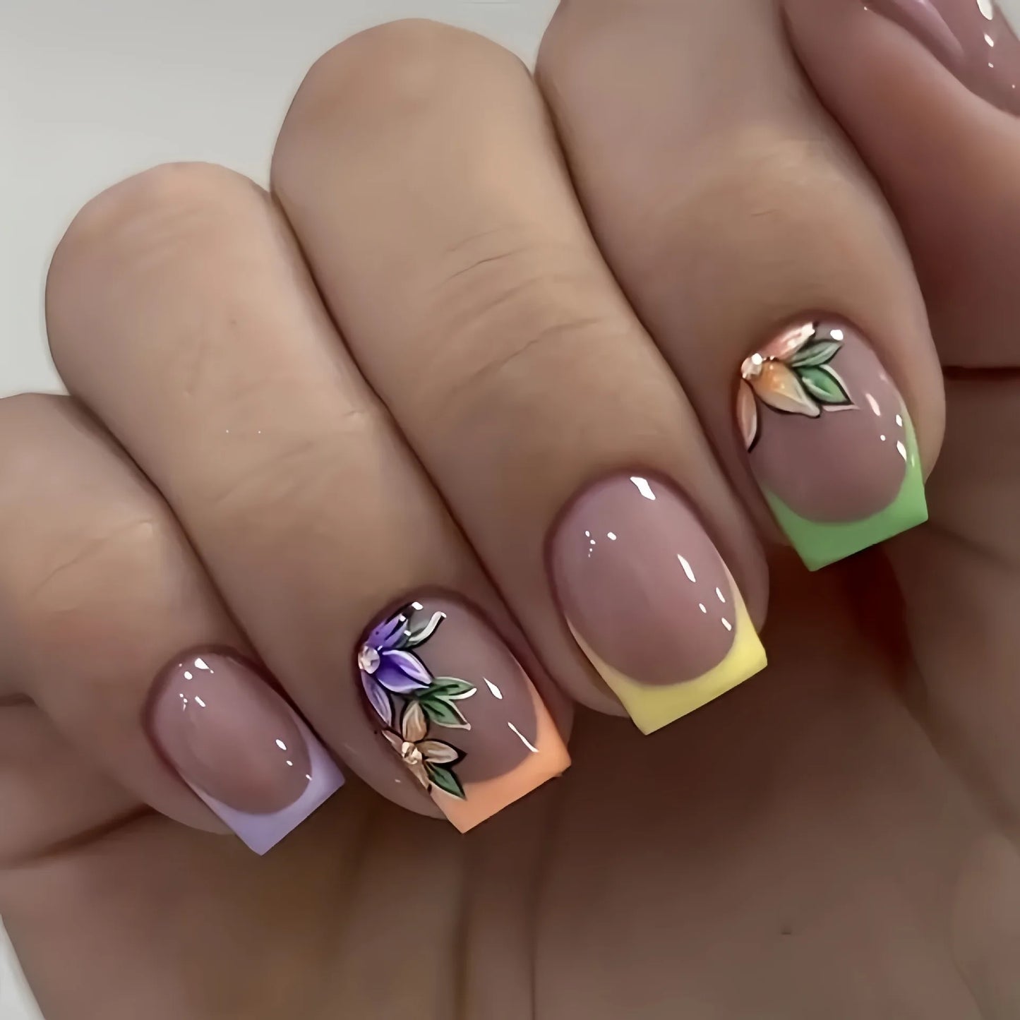 Pink Floral Almond Press On Nails