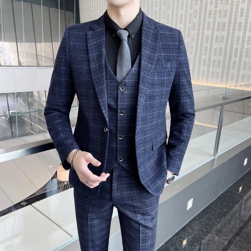 Plaid Three-Piece Wedding Suit Ensemble