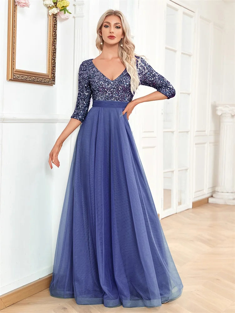 Luxury Floor Length V-Neck Evening Dress