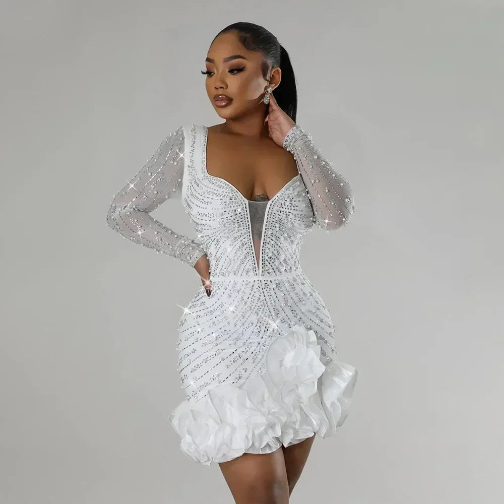 Elegant Beaded Ruffle Party Dress