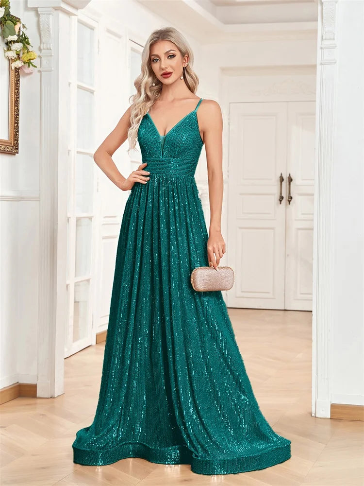 Sequin V-Neck Mermaid Formal Wedding