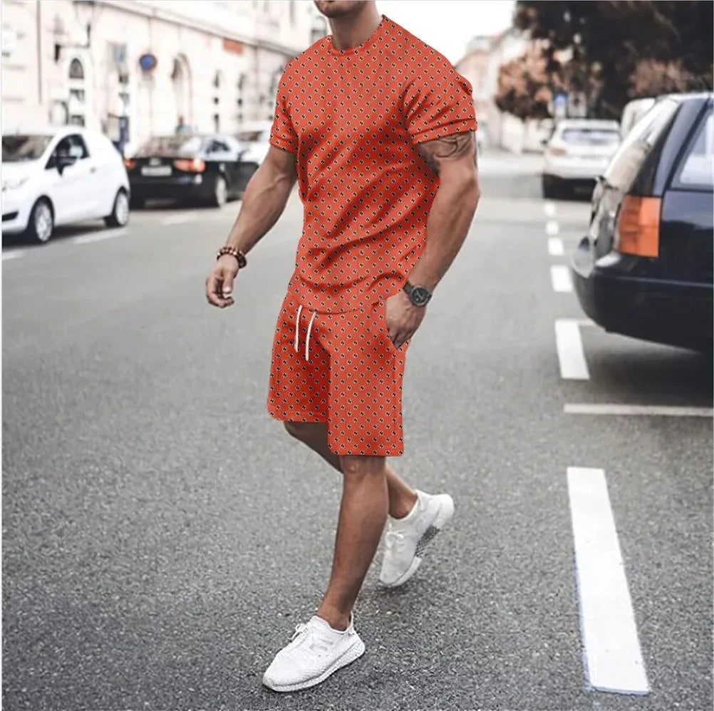 3D Print Round Neck Shorts Set