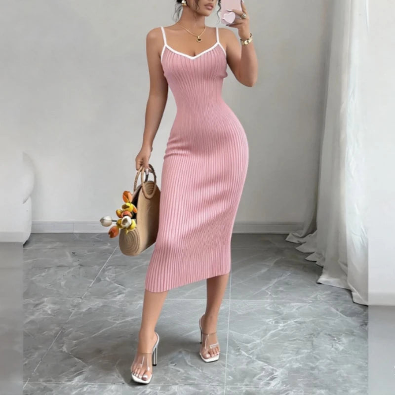 Spaghetti Strap Knit Midi Dress