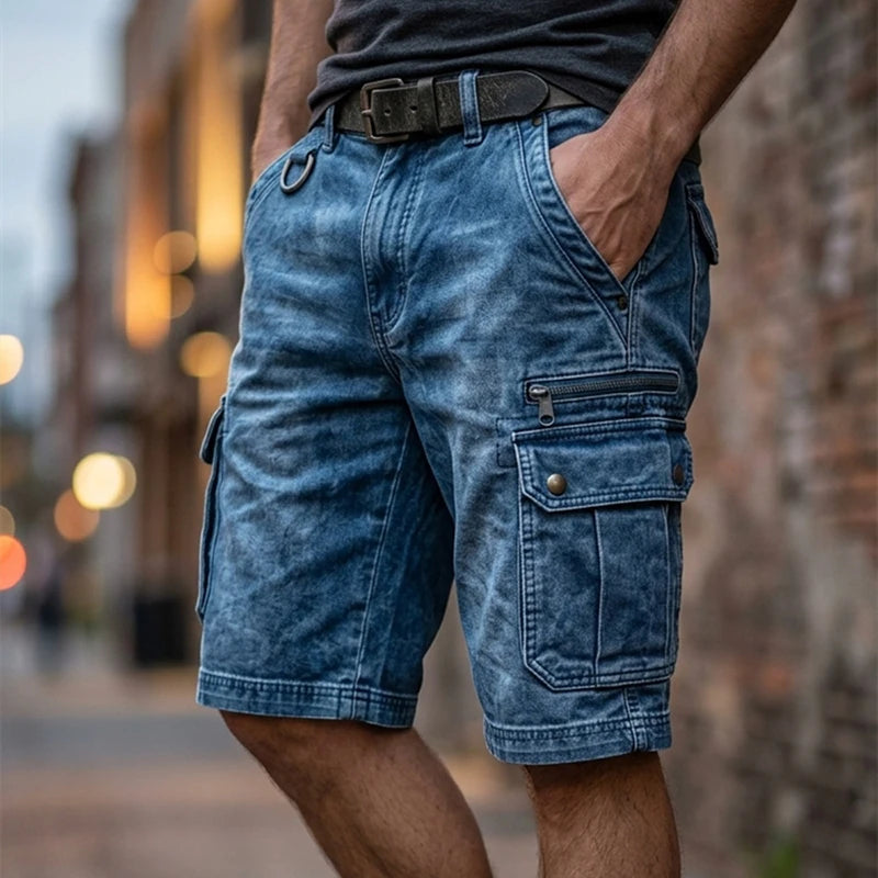 Vintage Solid Cargo Loose Shorts