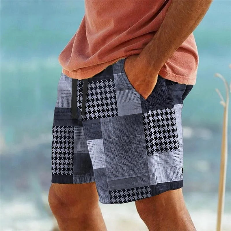 3D Geometric Grid Beach Shorts