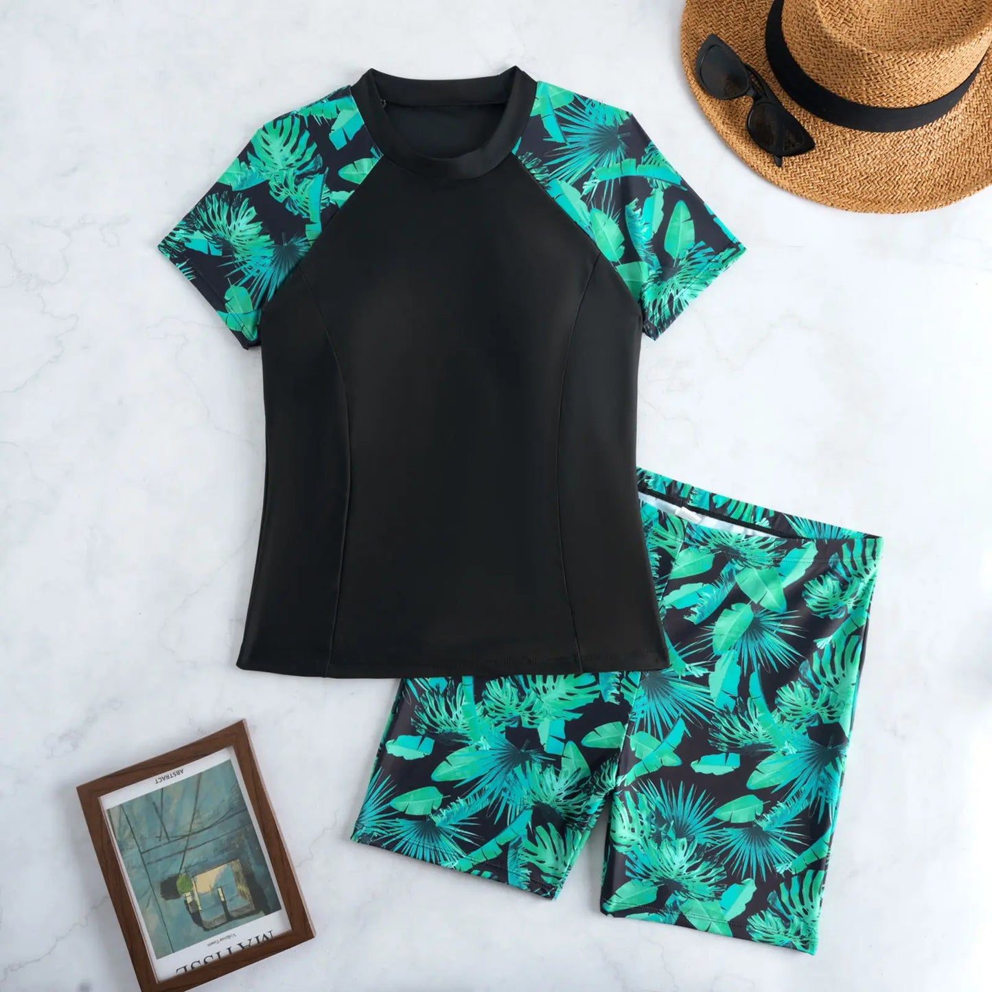 Printed Short Sleeve Tankini