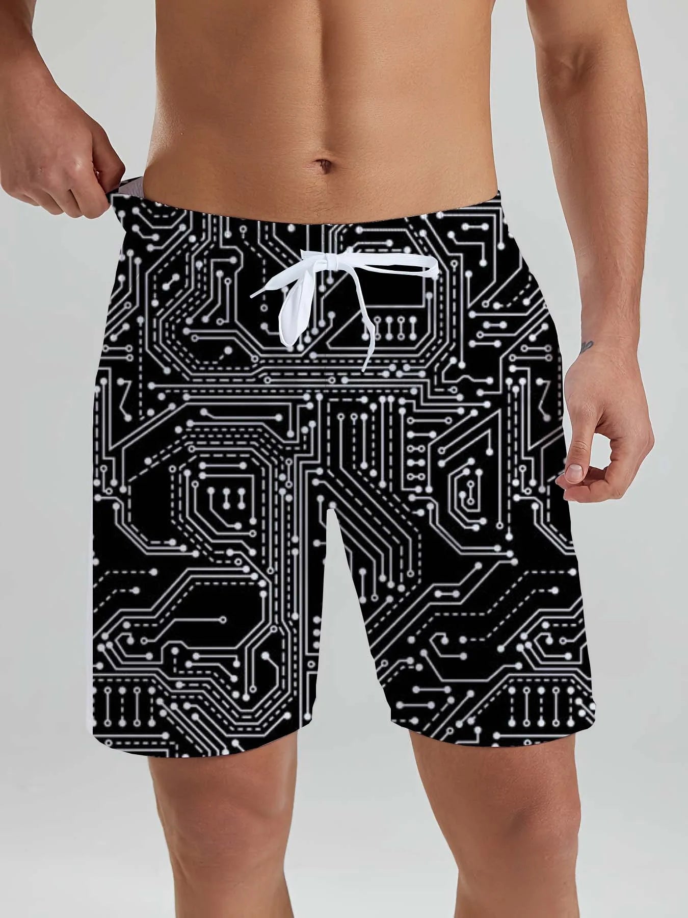 Hawaiian Math Print Beach Shorts