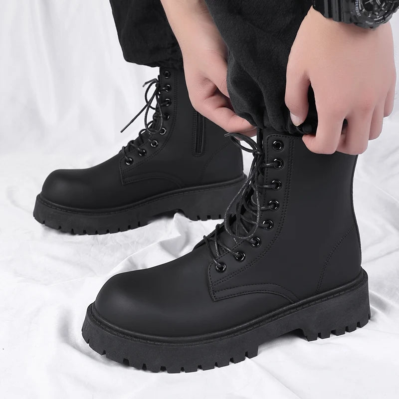 Black Leather Lace-up Boots