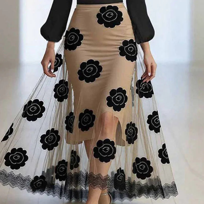 Elegant Floral Lace Patchwork Maxi Dress