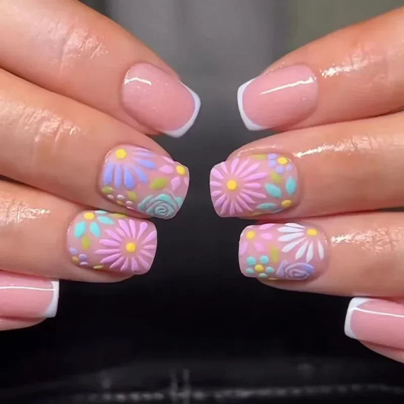 Pink Floral Press On Nails