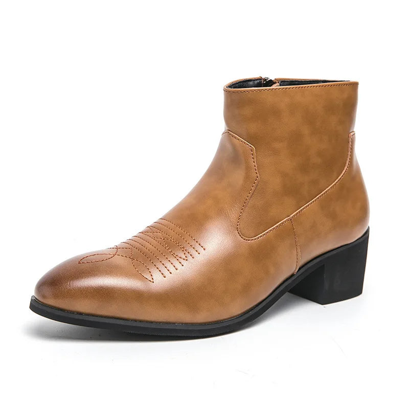 Black PU Zip Western Boots