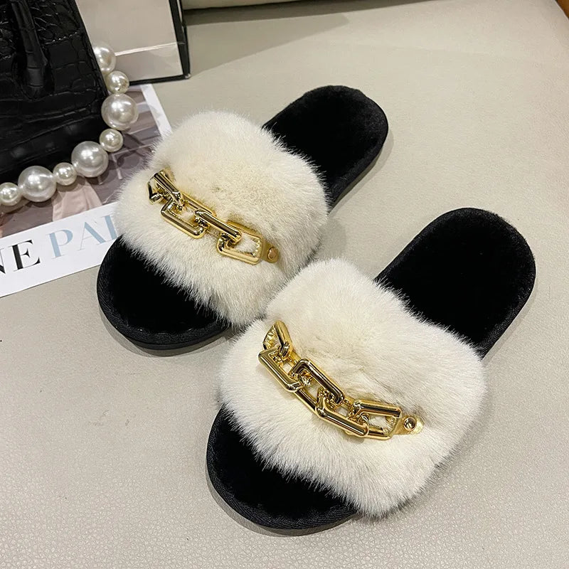 Women Metal Plush Winter Slippers