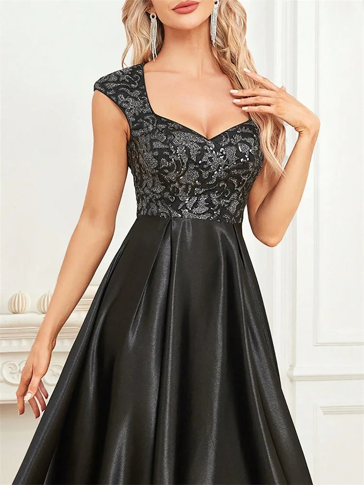 Luxury U-neck Black Formal Evening Dress