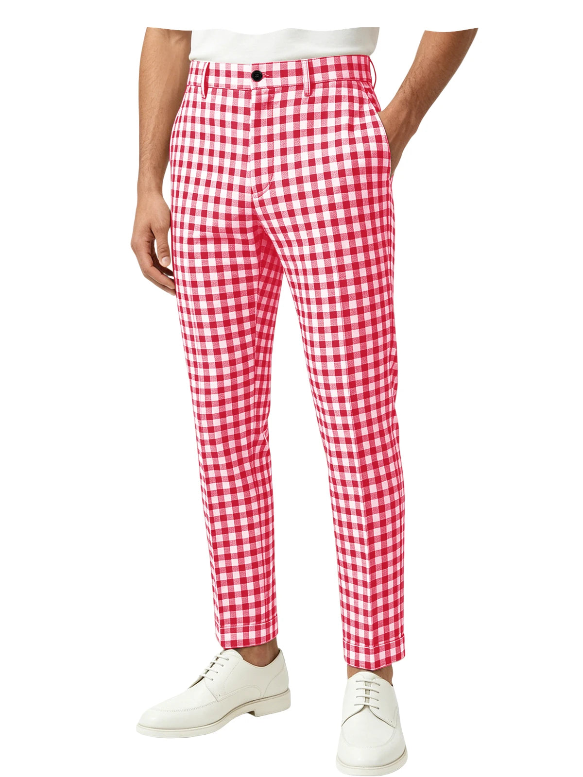 Blue White Checkered Slim Trousers