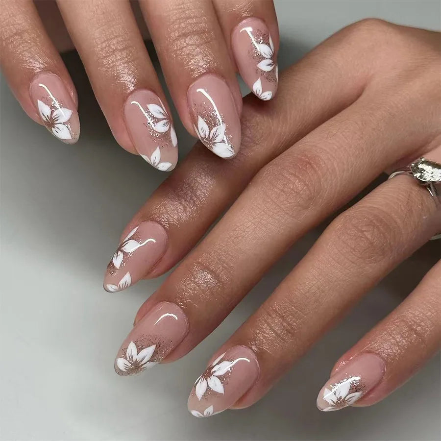 Pink Floral Press Nails