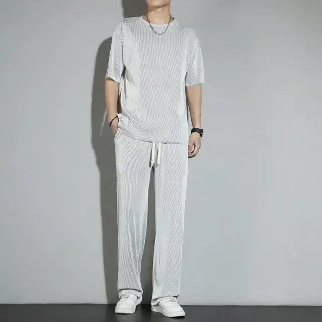 Ice Silk Wrinkled Sports Long Set