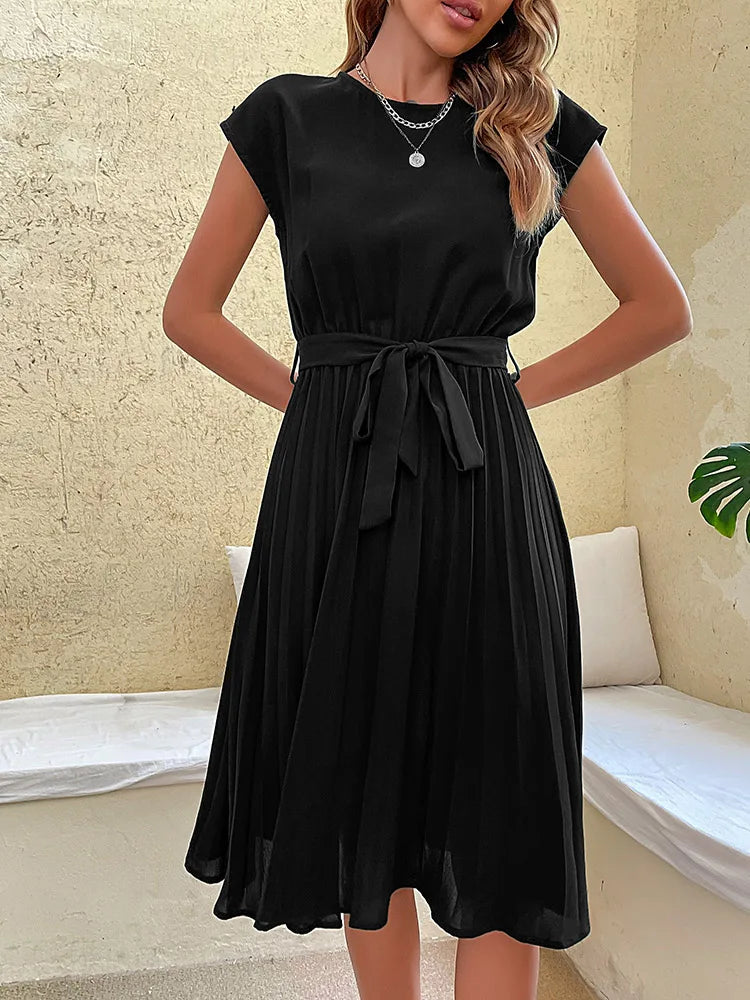 Pleated Flying-Sleeve Dress