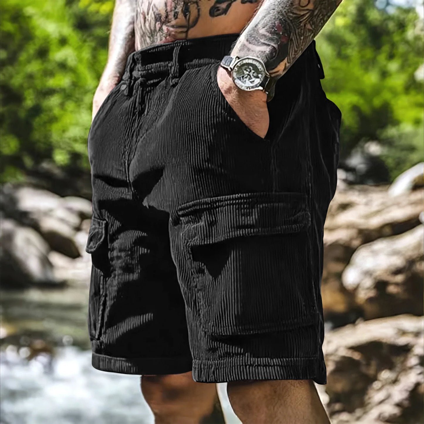 Corduroy Safari Multi-Pocket Shorts