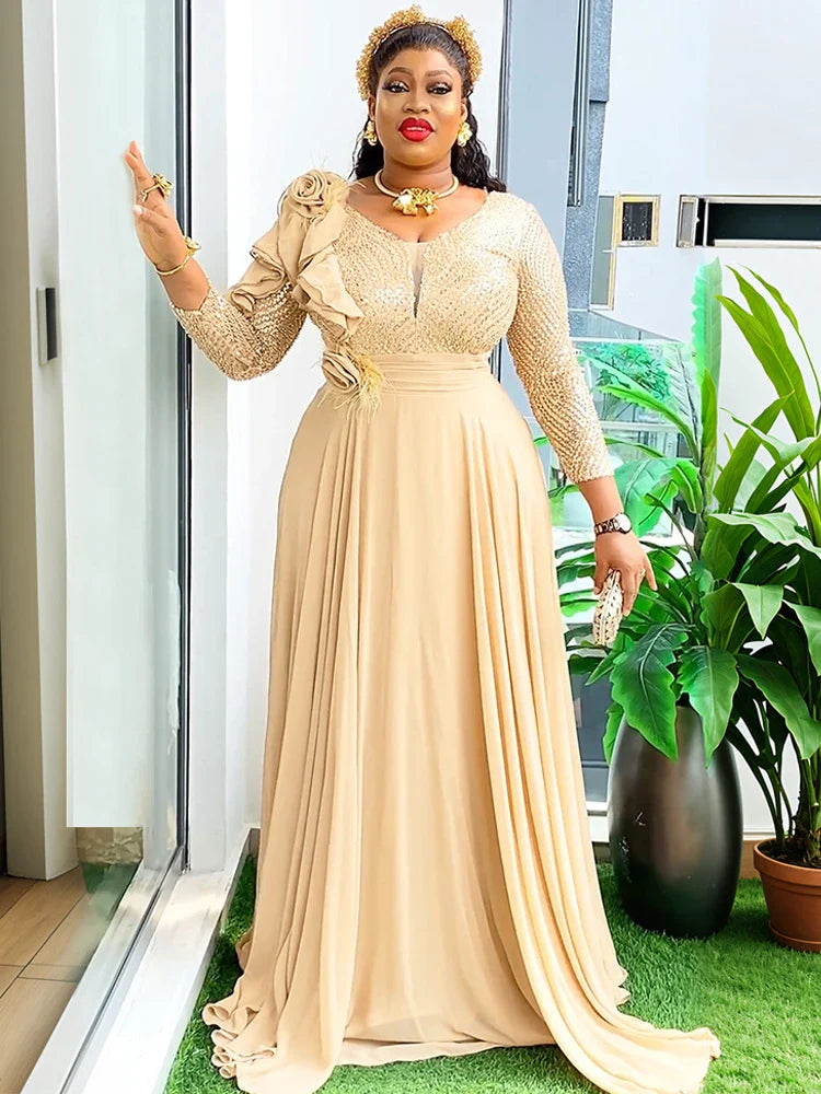 Elegant Sequin Chiffon Maxi Dress