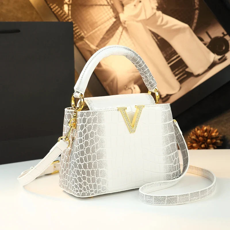Crocodile Pattern Leather Shell Bag