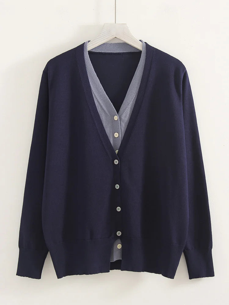 Red V-Neck Button Cardigan