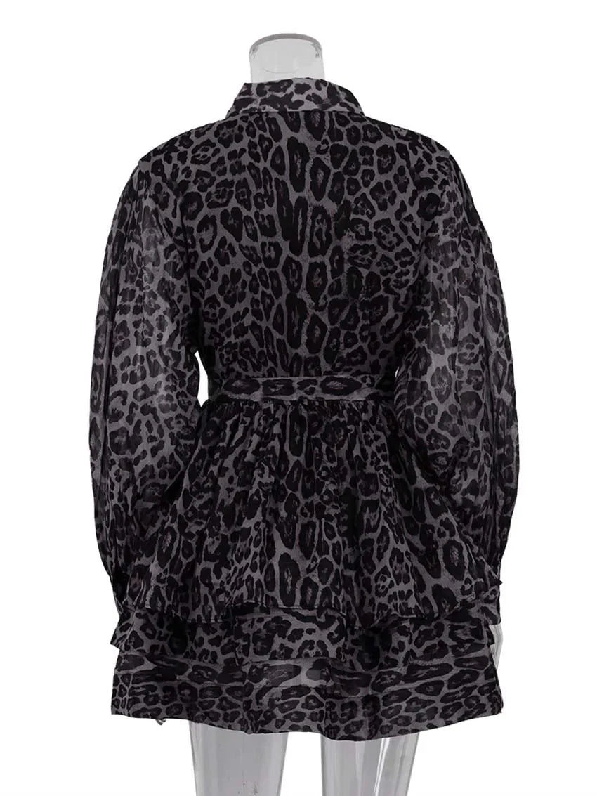 Leopard Print Ruffle Mini Dress