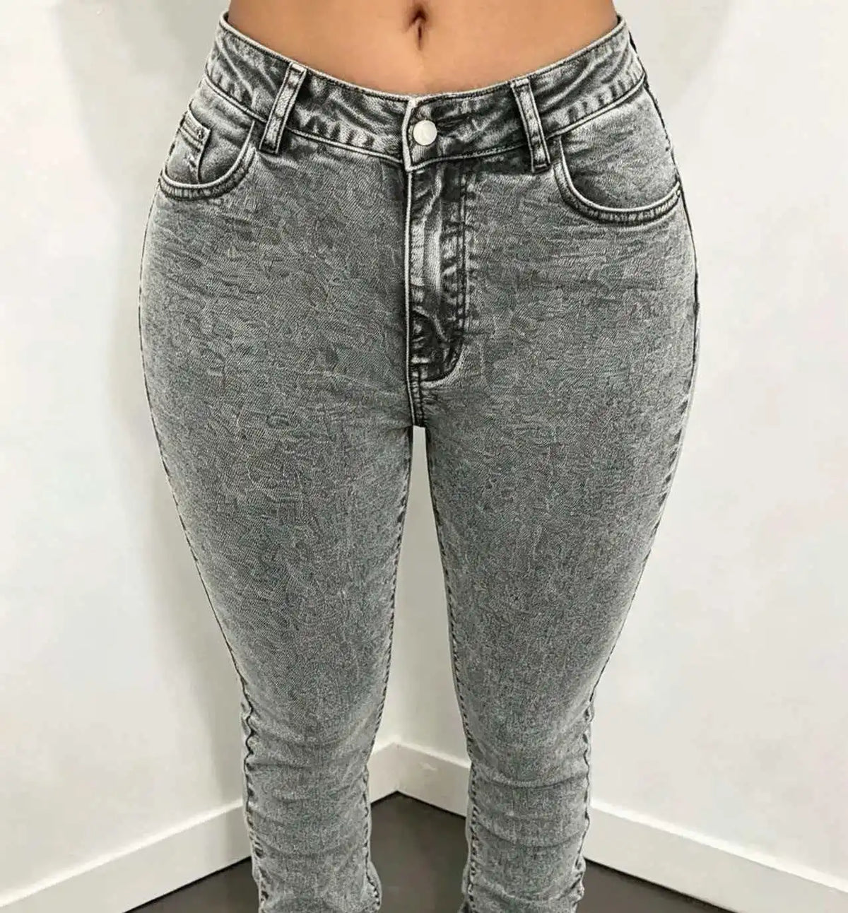 Grey Stacked Slit-Hem Jeans