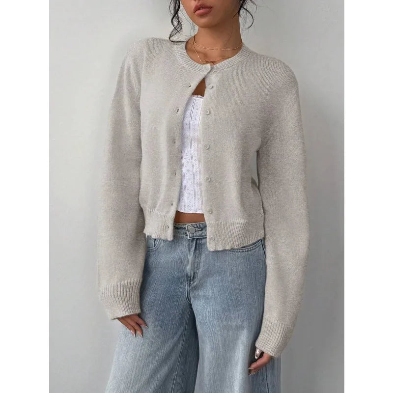 Cropped Button-Front Knit Cardigan