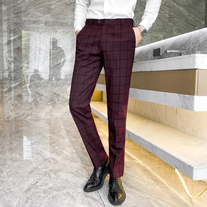 Plaid Slim Leg Work Trousers