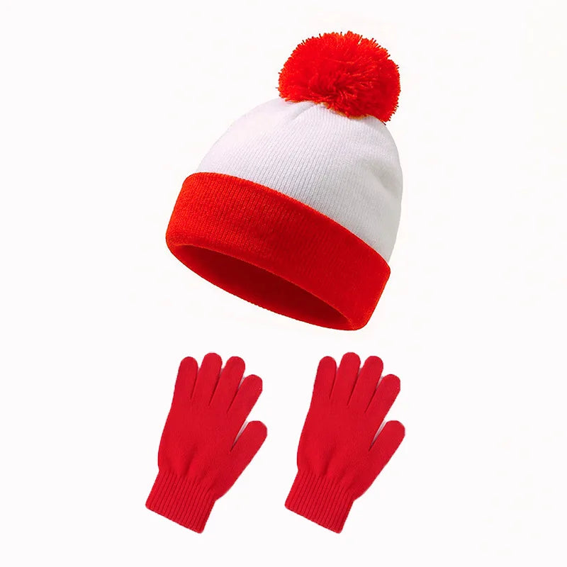 Cuffed Pom Beanie and Gloves Set