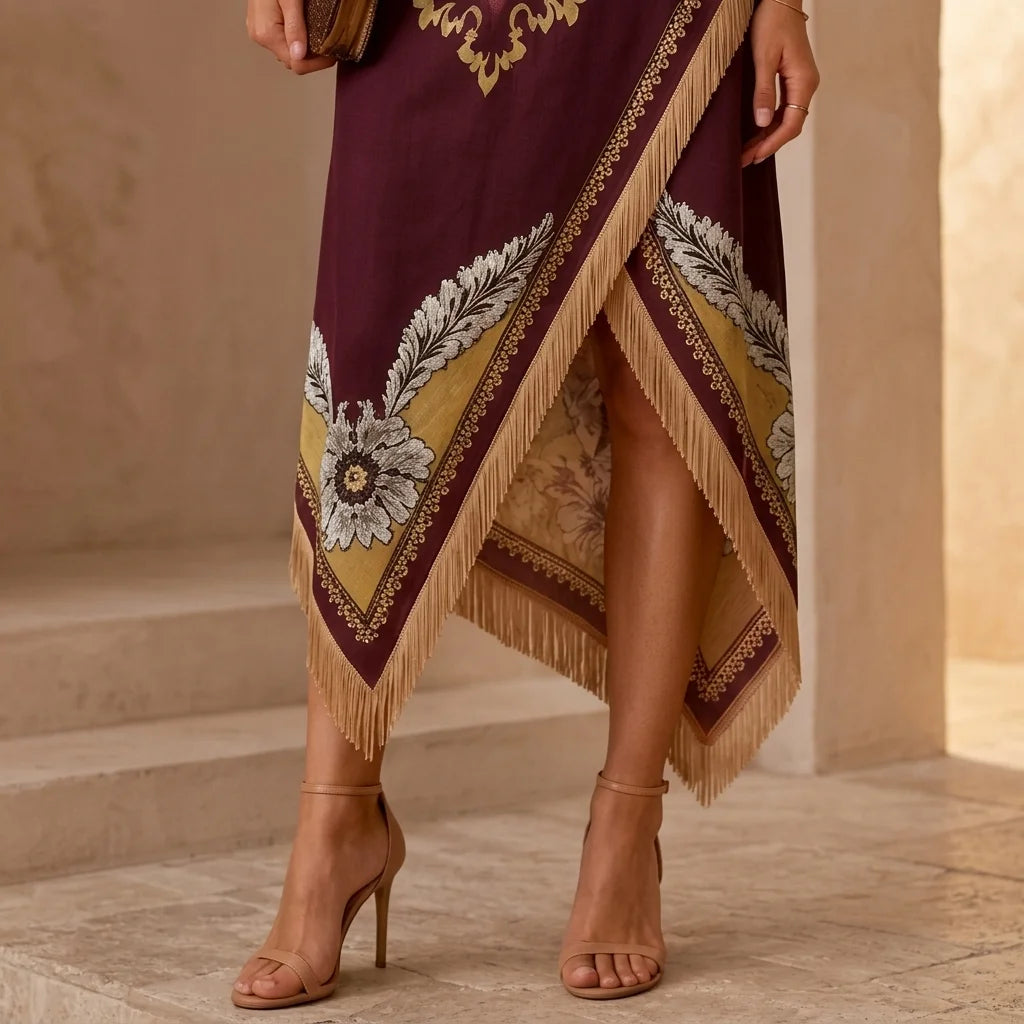 Scarf Print Asymmetrical Wrap Dress