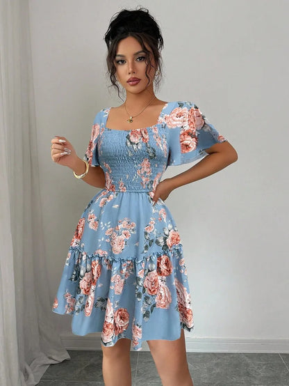 Floral Batwing-Sleeve Mini Dress