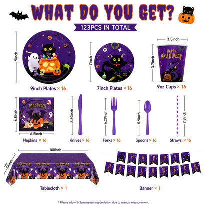 Black Cat Pumpkin Tableware Set
