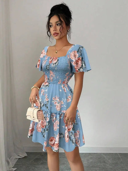 Floral Batwing-Sleeve Mini Dress