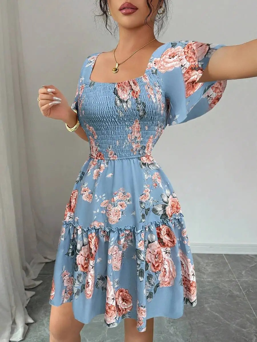 Floral Batwing-Sleeve Mini Dress