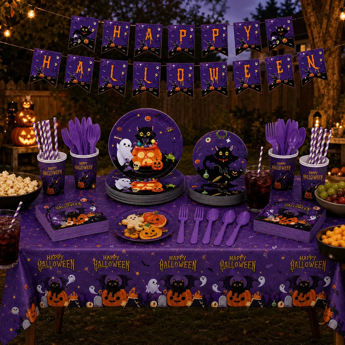 Black Cat Pumpkin Tableware Set
