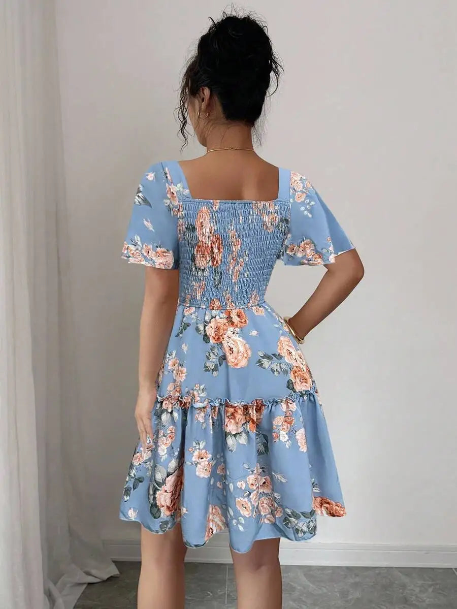 Floral Batwing-Sleeve Mini Dress