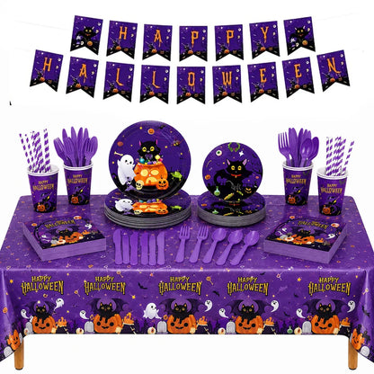 Black Cat Pumpkin Tableware Set