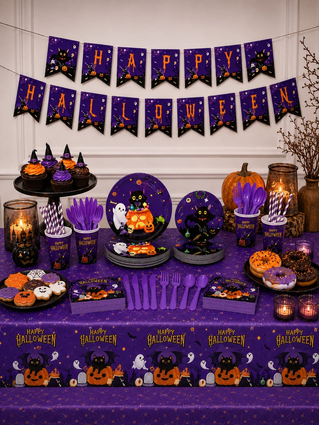 Black Cat Pumpkin Tableware Set