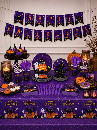 Black Cat Pumpkin Tableware Set