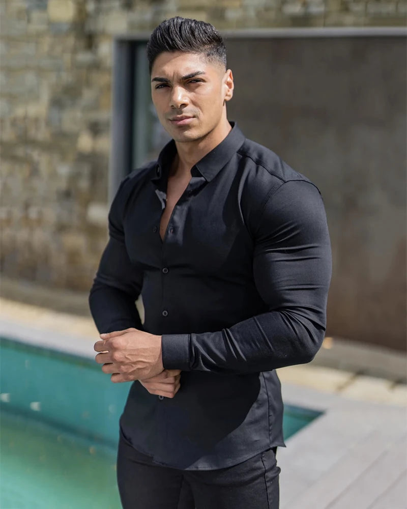 Men Solid Casual Dress Shirt